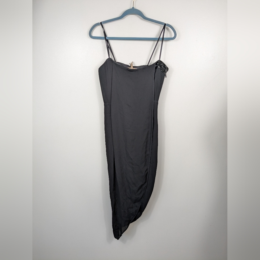 NWT MaxAzria Black Strapless Asymmetrical Mini Dress Size 6 Beaded Draped $498